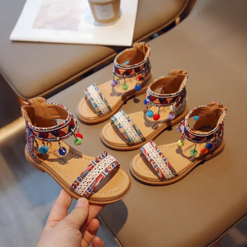 JGSHOWKITO Ethnic Style Gladiator Sandals for Girls 4-6Y